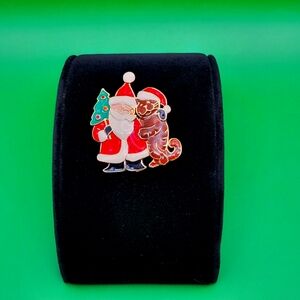 Santa Claus and Cat Christmas Brooch